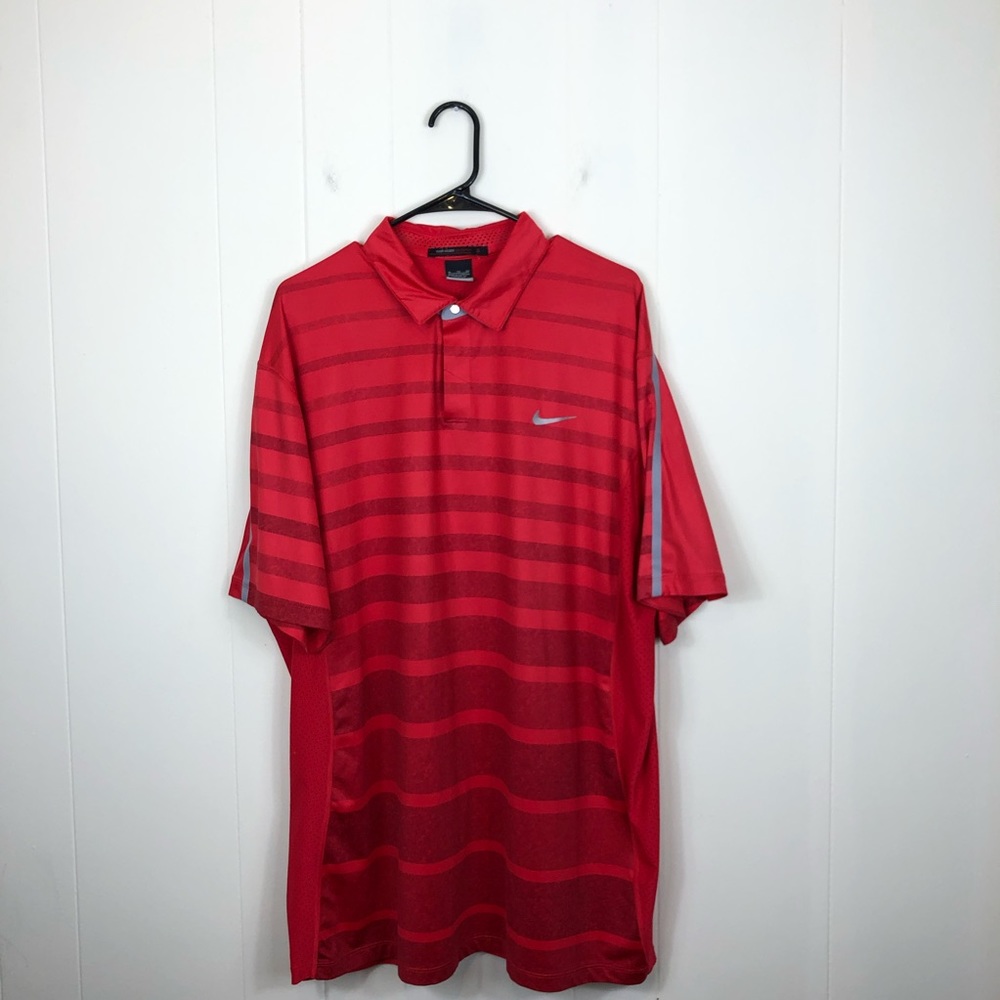 Tiger Woods Nike Dri-Fit Red Striped Golf Polo Sz XL
